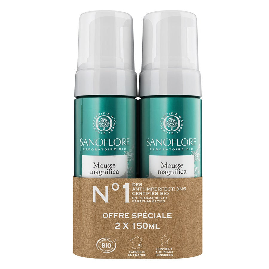 Sanoflore Magnifica Mousse nettoyante visage certifiée bio 150 ml x2 (10,14 fl oz x2) 