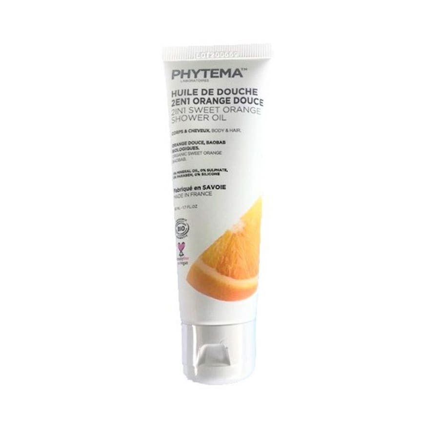 Huile de douche 2 en 1 Phytema Orange douce Corps et cheveux 50 ml (1,69 oz) 