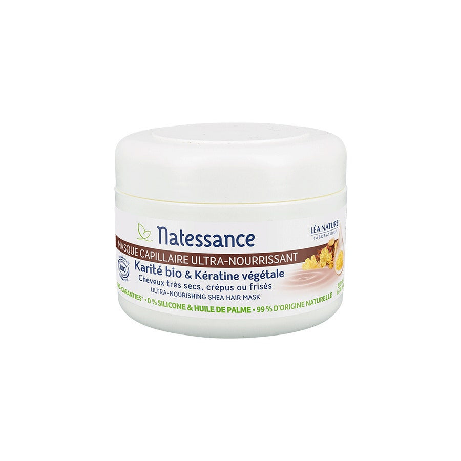 Natessance Masque capillaire ultra-nourrissant Karité Bio &amp; Kératine Végétale 200 ml (6,76 fl oz) 