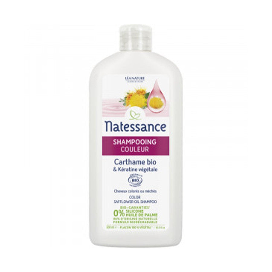 Natessance Shampoing Cheveux Colorés Carthame Bio &amp; Kératine Végétale 500 ml 