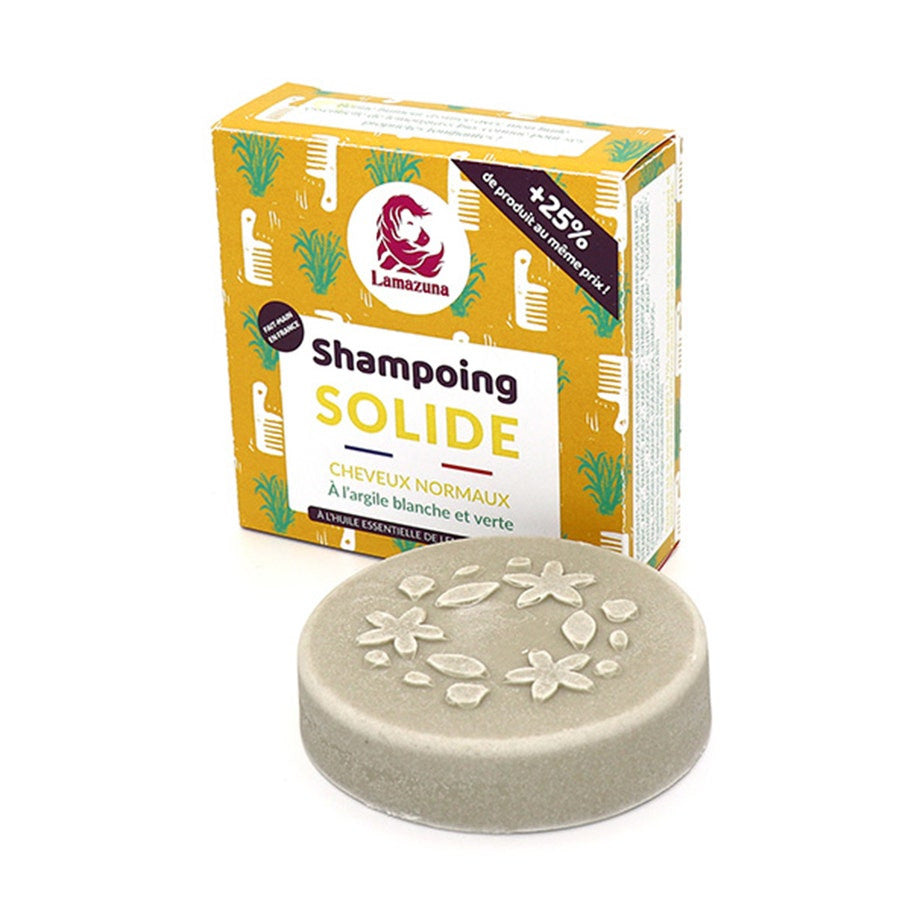 Shampoing solide à l'argile blanche et verte Lamazuna pour cheveux normaux 70 g 