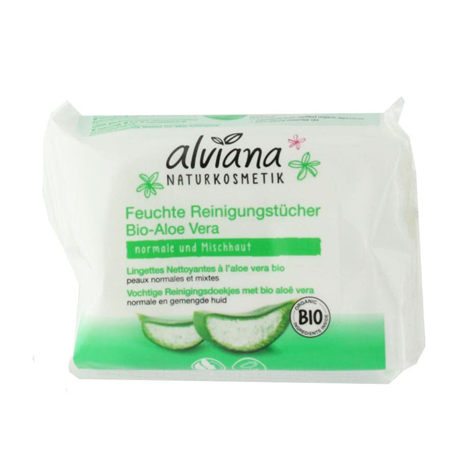 Lingettes nettoyantes à l'aloe vera bio Alviana x25u 