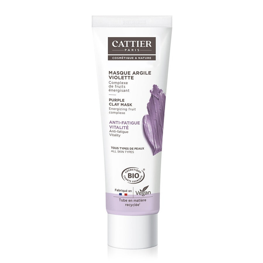 Cattier Purple Clay Mask 100ml (3.38 fl oz) - Energizing Fruit Complex, Anti-Fatigue, Vitality - Organic Cosmetics