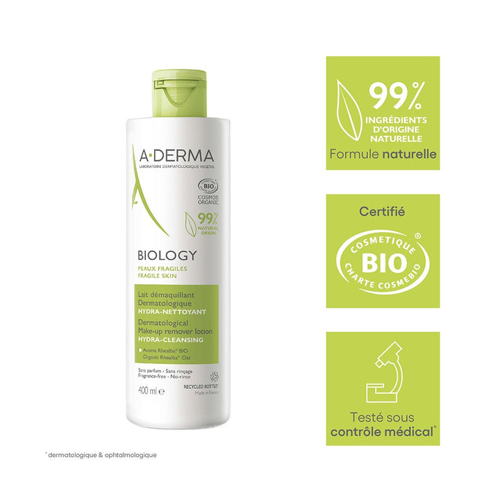 A-Derma Biology Organic Dermatological Cleansing Hydra Milk 400ml (13.52fl oz)
