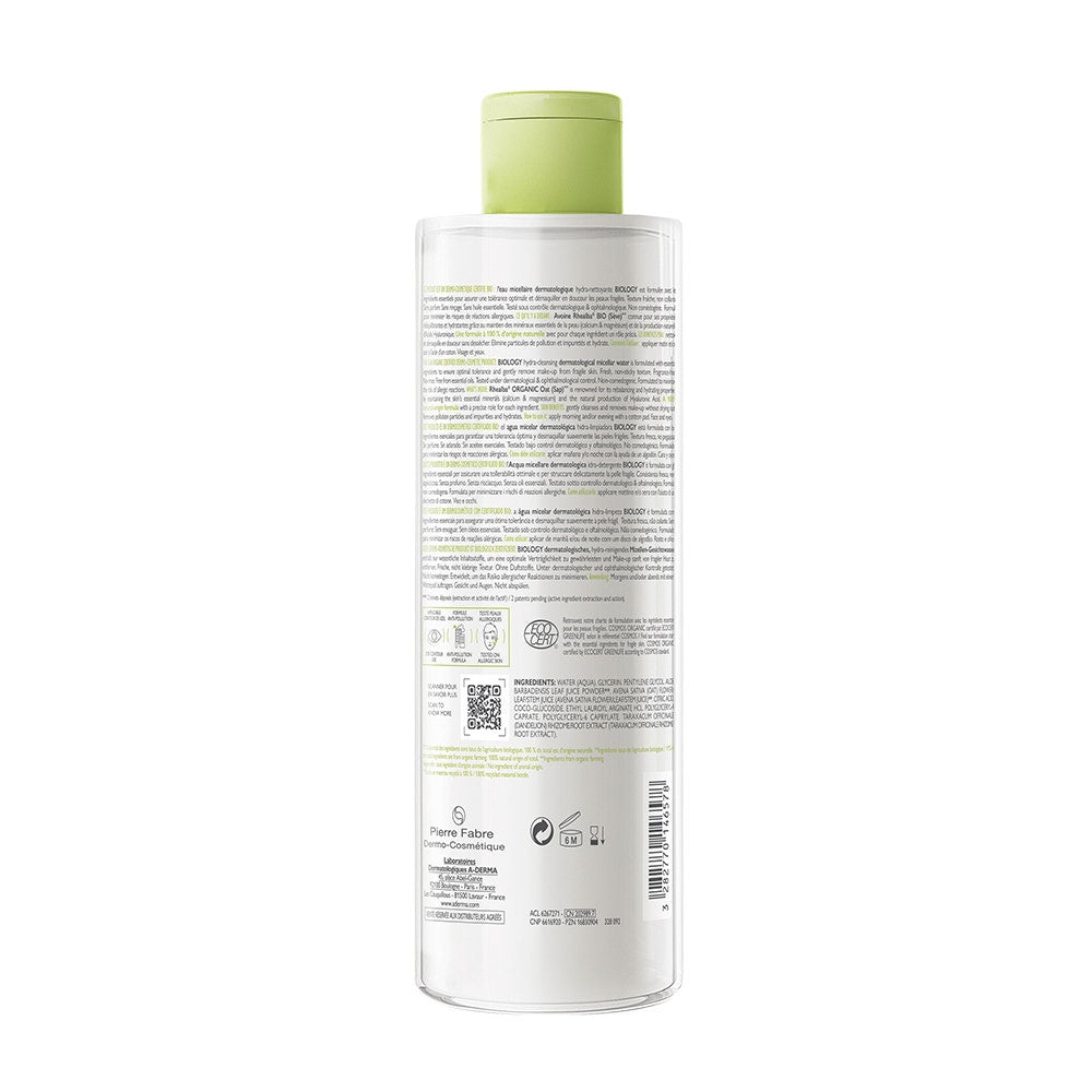 A-Derma Biology Organic Micellar Dermatological Cleansing Water 400ml (13.52fl oz)