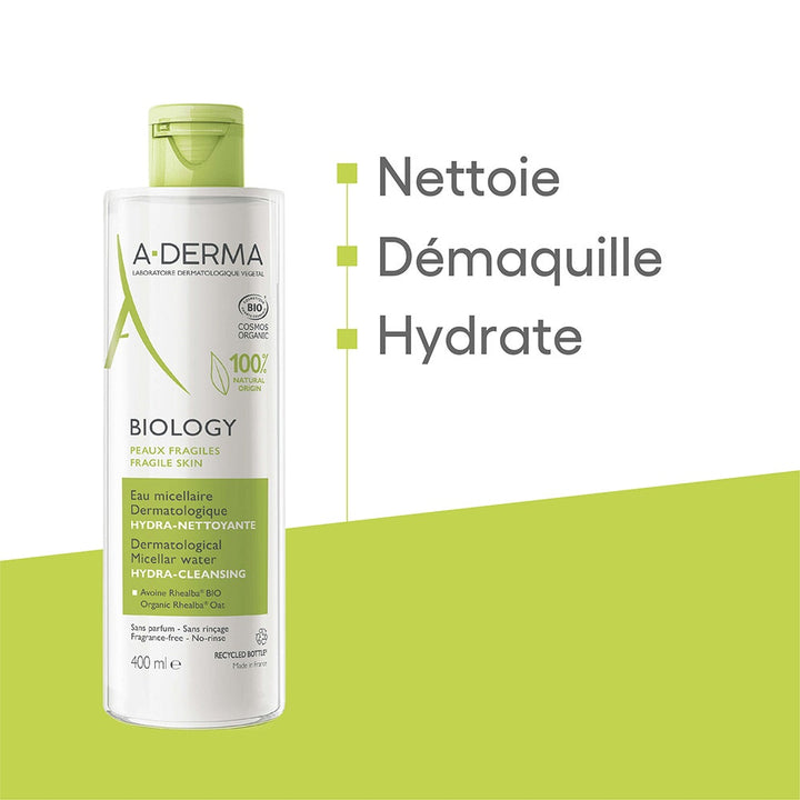 A-Derma Biology Organic Micellar Dermatological Cleansing Water 400ml (13.52fl oz)