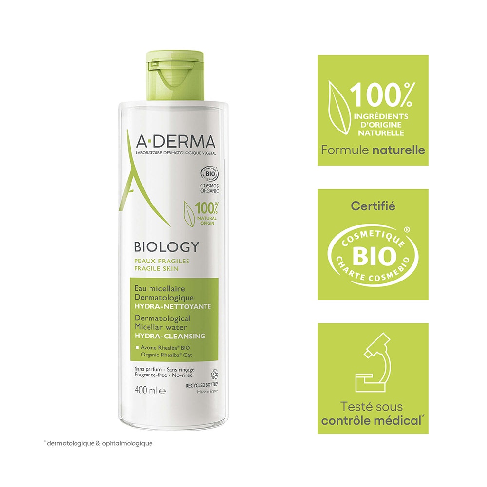 A-Derma Biology Organic Micellar Dermatological Cleansing Water 400ml (13.52fl oz)