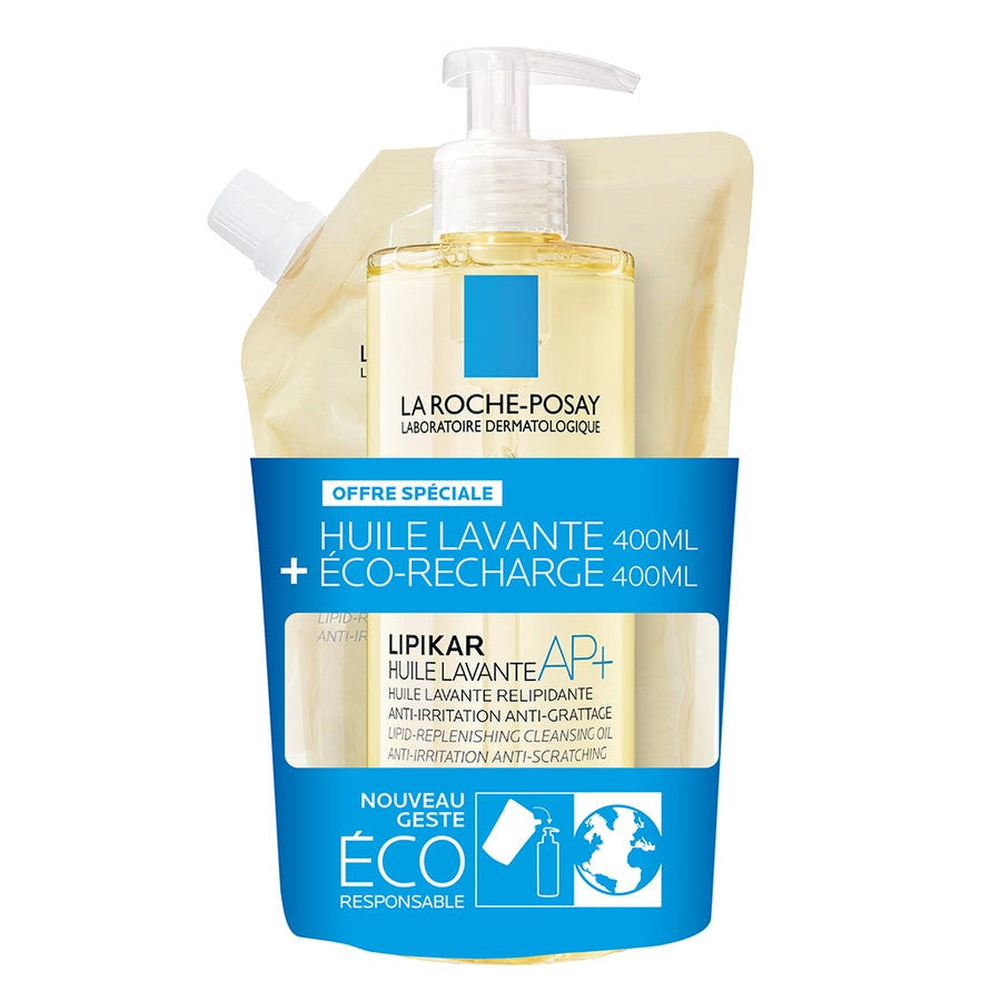 La Roche-Posay Lipikar Huile Lavante Relipidante Anti-Irritations avec Eco-Recharge 400 ml x2 (13.52fl oz x2) 