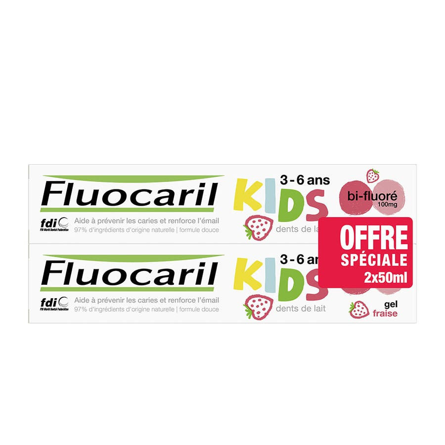 Dentifrice Fluocaril Kids Fraise 50 ml x2 (1,69 fl oz x2) 