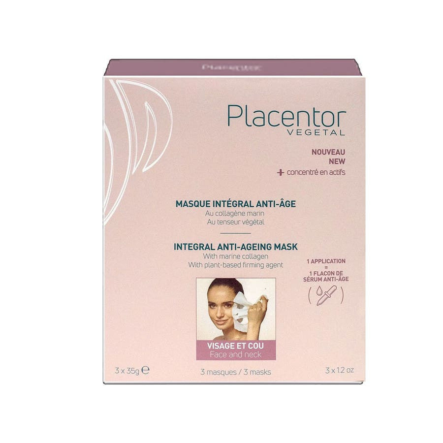 Placentor Vegetal Masque Intégral Anti-âge Visage &amp; Cou 3 Sachets 35g x3 (1,23 oz x3) 