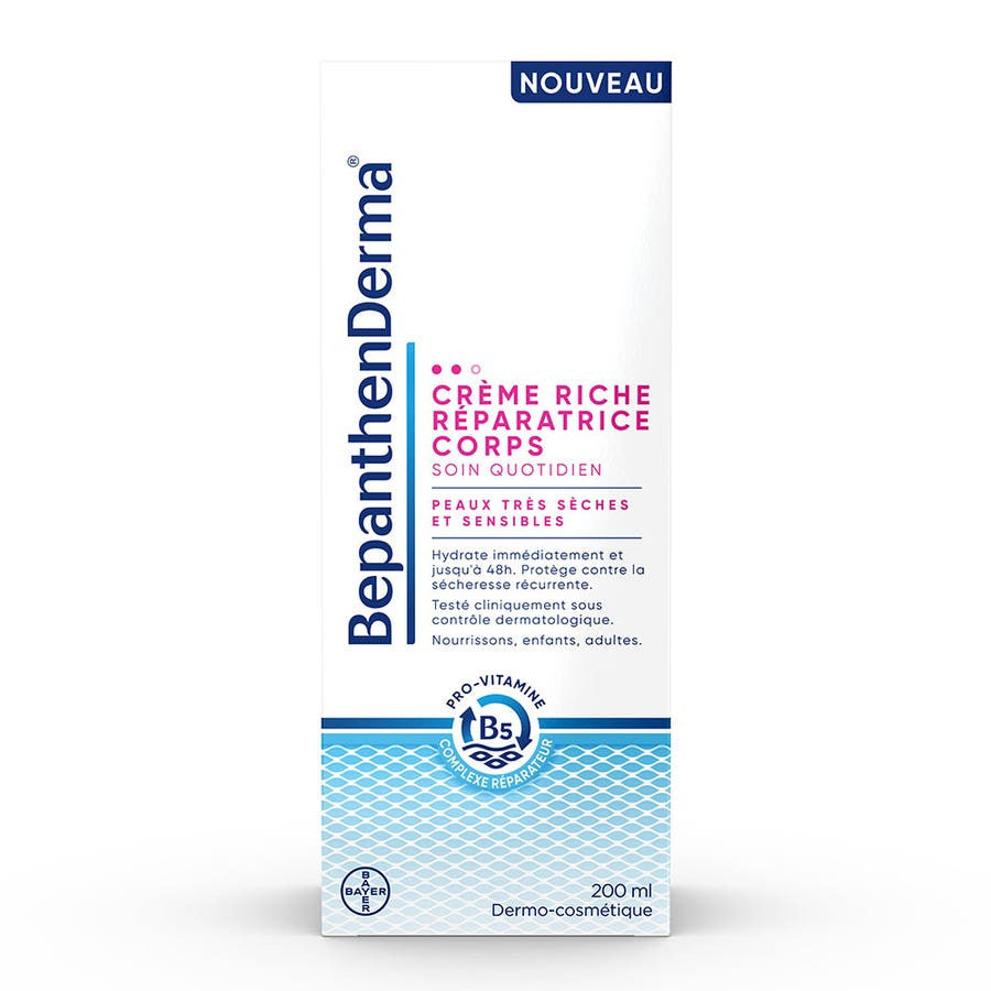 Bepanthen Derma Derma Rich Crème Corps Réparatrice Tube Peaux très sèches et sensibles 200 ml (6,76 fl oz) 