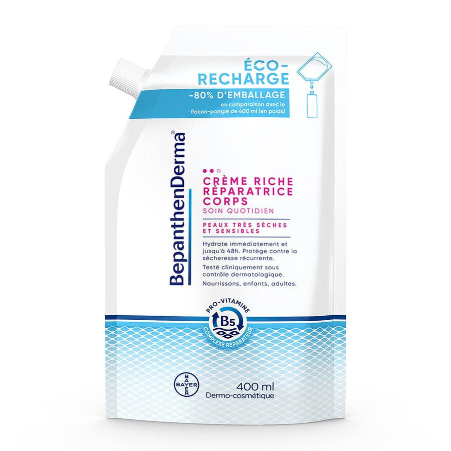 Bepanthen Derma Eco-Recharge Crème Réparatrice Corps Riche Peaux très sèches et sensibles 400 ml (13,52 fl oz) 