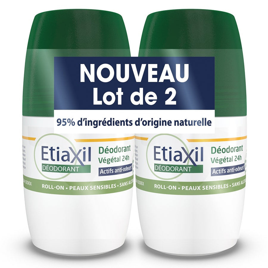 Déodorants végétaux Etiaxil 24h Roll-on pour peaux sensibles 2x 50 ml (1,69 fl oz) 