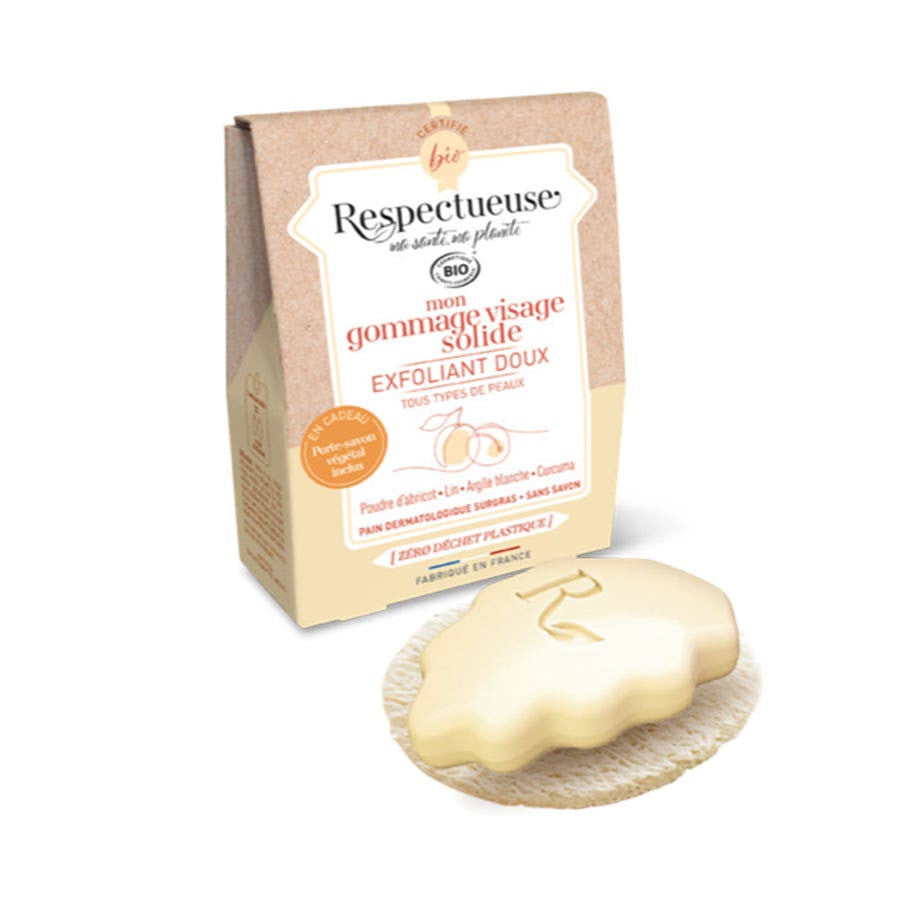 Respectueuse My Organic Gentle Scrubs solid face scrub + free plant soap holder 35g (1.23 oz)