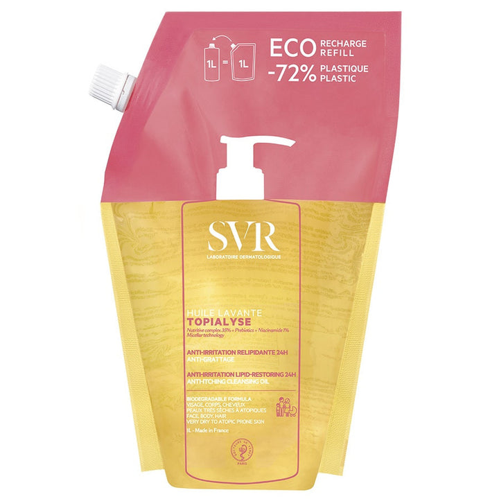 Svr Topialyse Éco-recharge Huile lavante apaisante Hydratation 24h Protection anti-dessèchement 1L