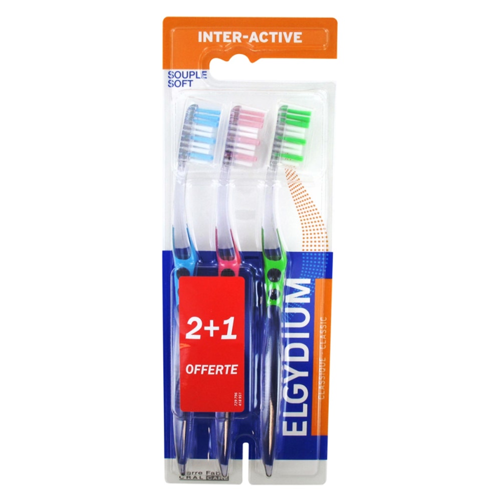 Elgydium Trio Souple Inter-Active toothbrush x3