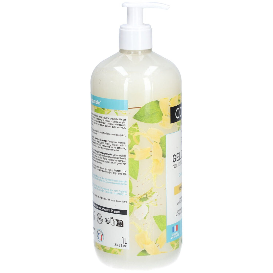 Coslys Gel douche ultra-riche nourrissant au chèvrefeuille bio Peaux sèches 1L