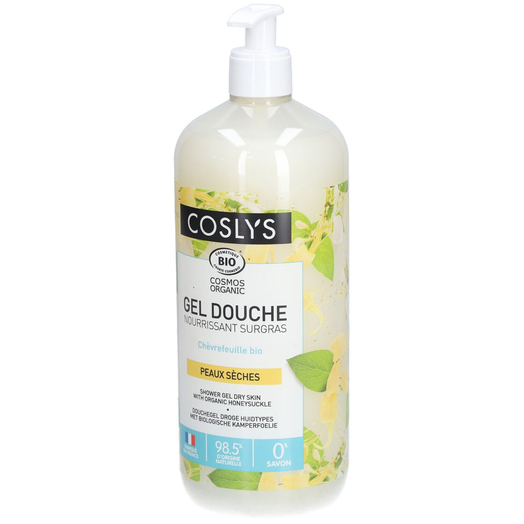 Coslys Gel douche ultra-riche nourrissant au chèvrefeuille bio Peaux sèches 1L