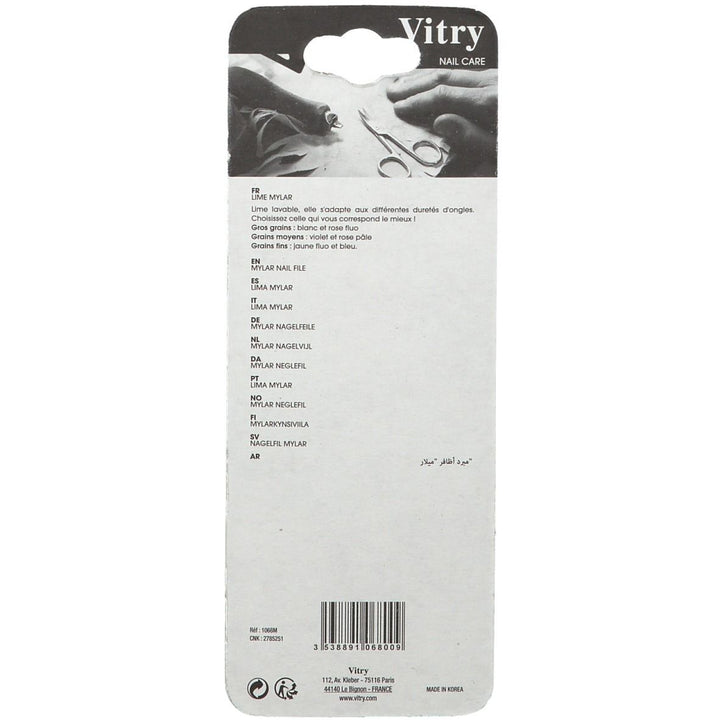 Vitry Mylar Nail File - Assorted Grits, Washable and Durable