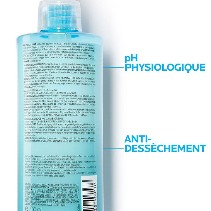 La Roche-Posay Lipikar Surgras Crème de douche concentrée pour peaux sèches et sensibles 750ml