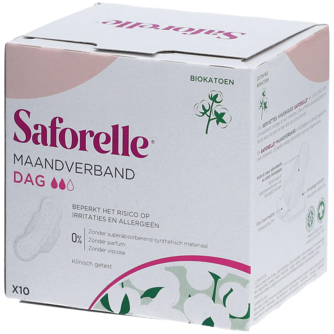 Saforelle Serviettes hygiéniques de jour avec ailettes en coton biologique x10