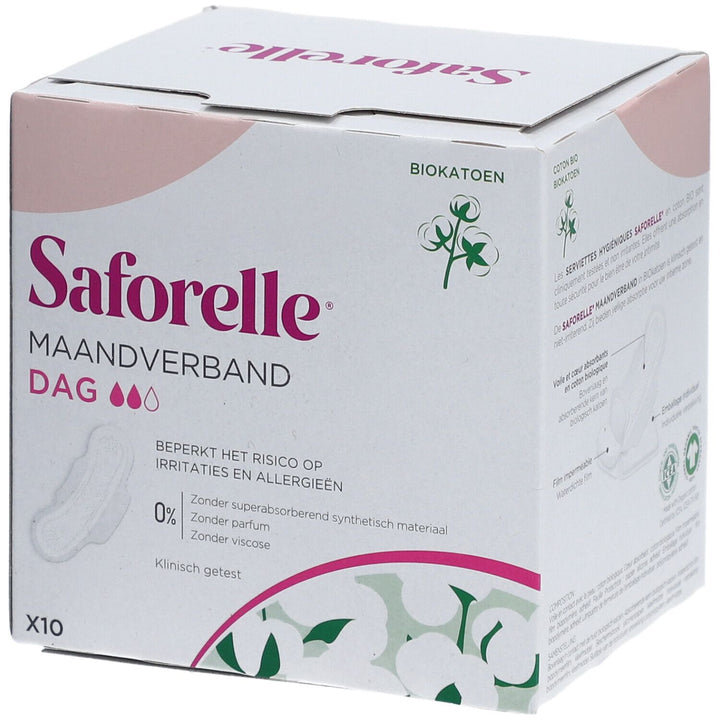 Saforelle Serviettes hygiéniques de jour avec ailettes en coton biologique x10