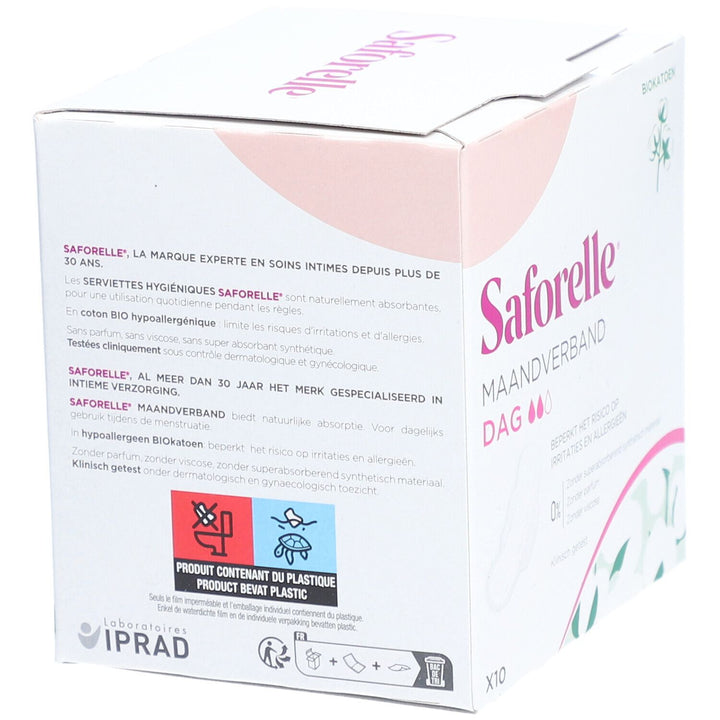 Saforelle Serviettes hygiéniques de jour avec ailettes en coton biologique x10