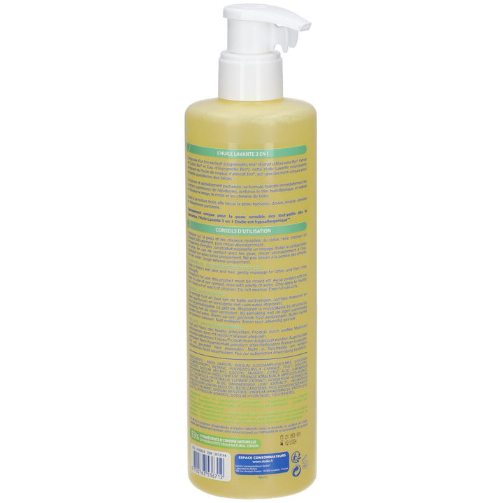 Dodie 3 en 1 huile lavante bébé visage, cheveux et corps 500ml