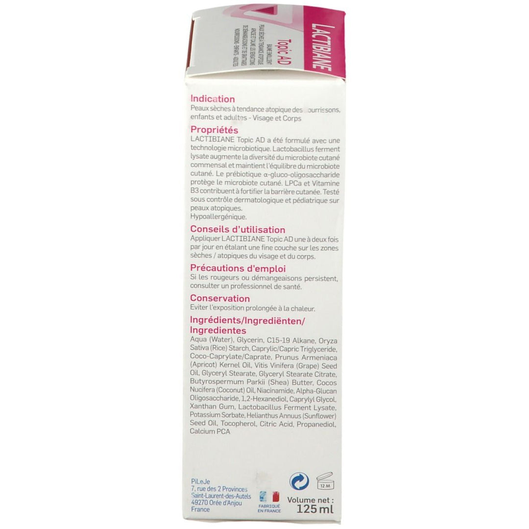 Pileje Lactibiane Topic AD Bálsamo Emoliente para Pele com Tendência Atópica 125ml