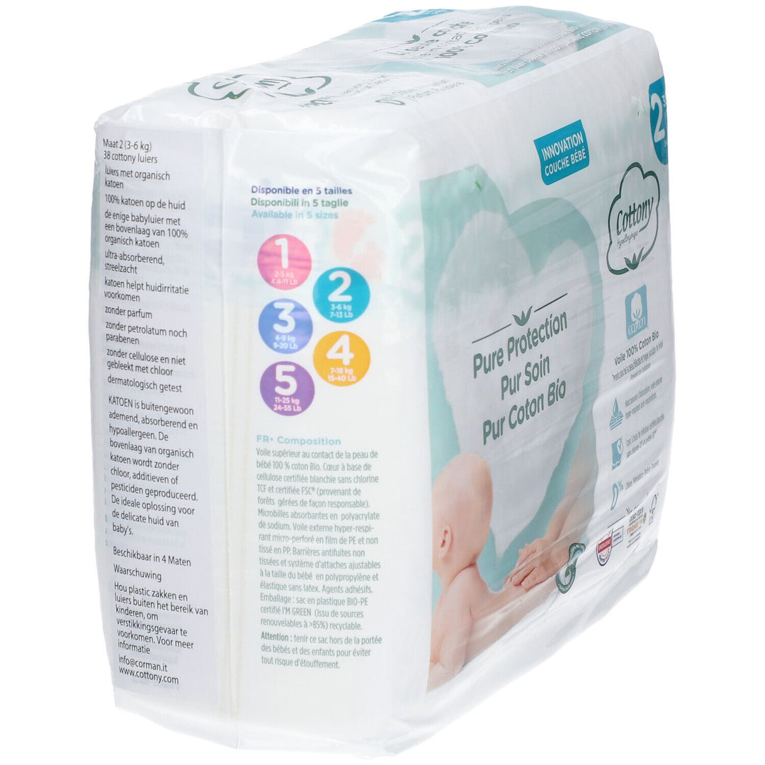Cottony Organic Cotton Nappies Size 2 3-6kg x38