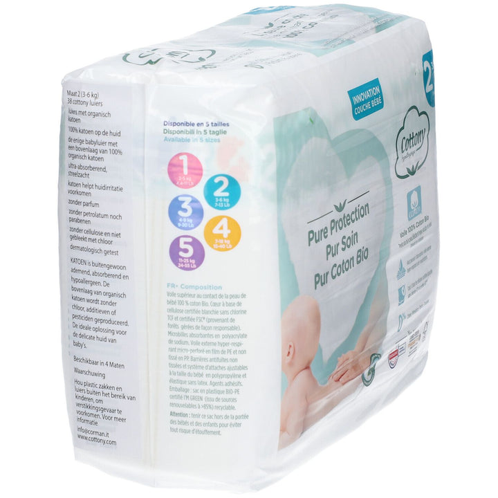 Cottony Organic Cotton Nappies Size 2 3-6kg x38