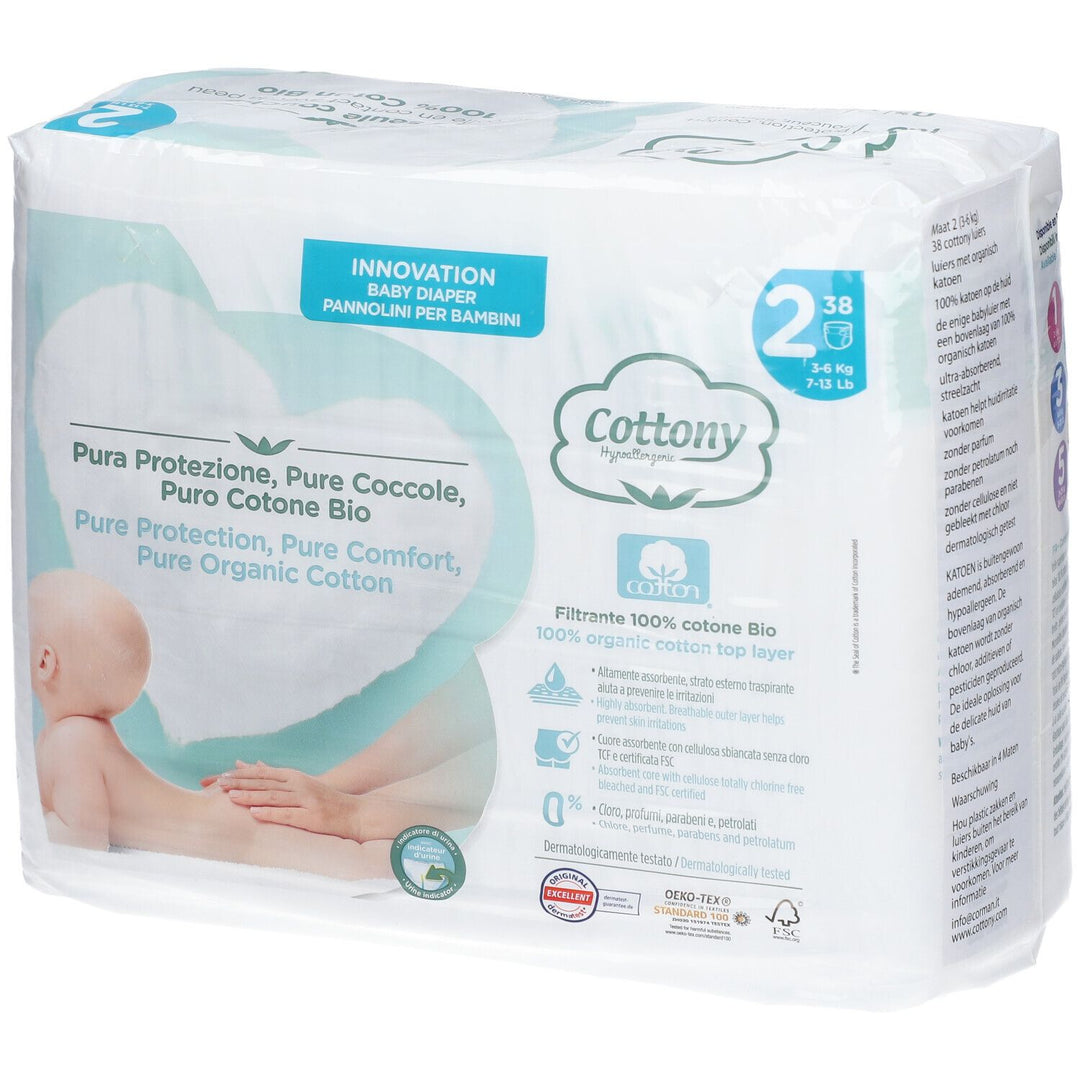 Cottony Organic Cotton Nappies Size 2 3-6kg x38