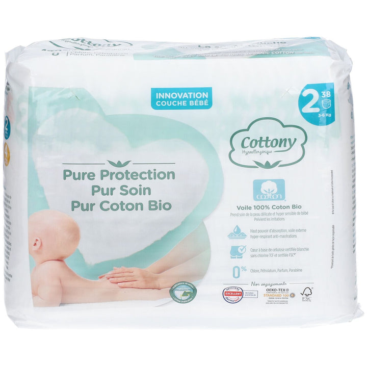 Cottony Organic Cotton Nappies Size 2 3-6kg x38