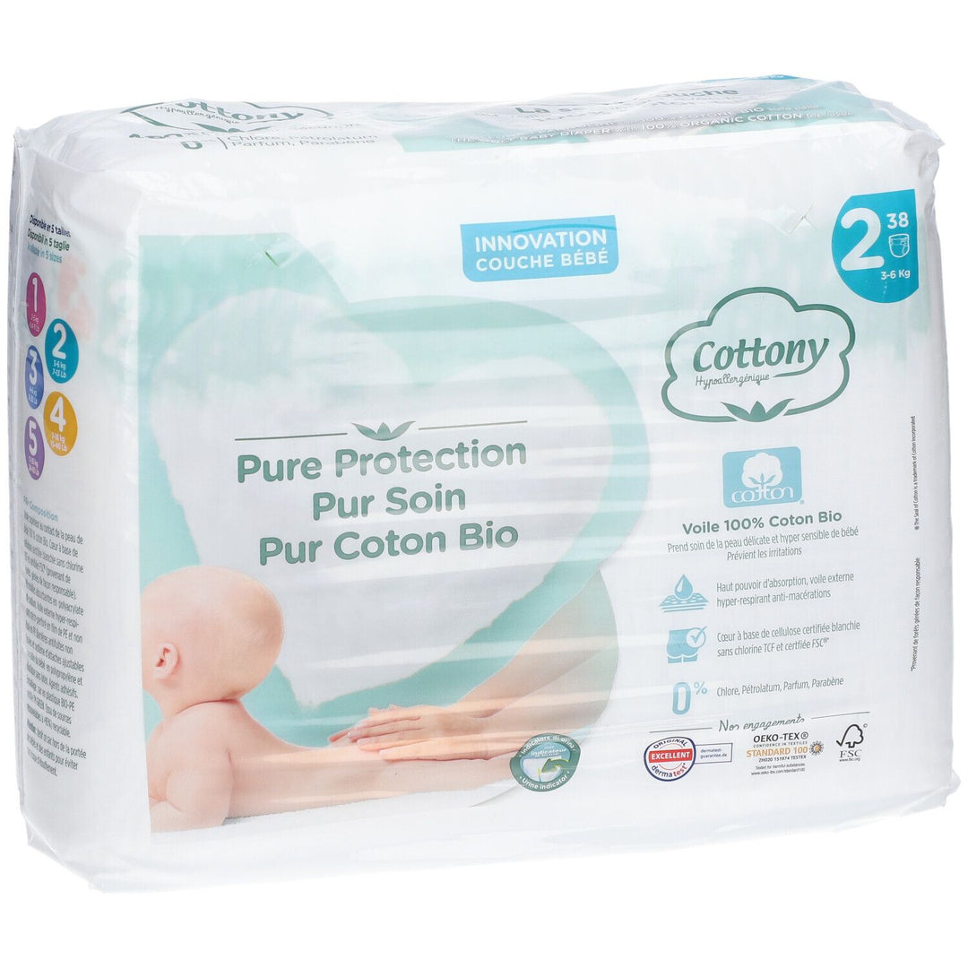 Cottony Organic Cotton Nappies Size 2 3-6kg x38