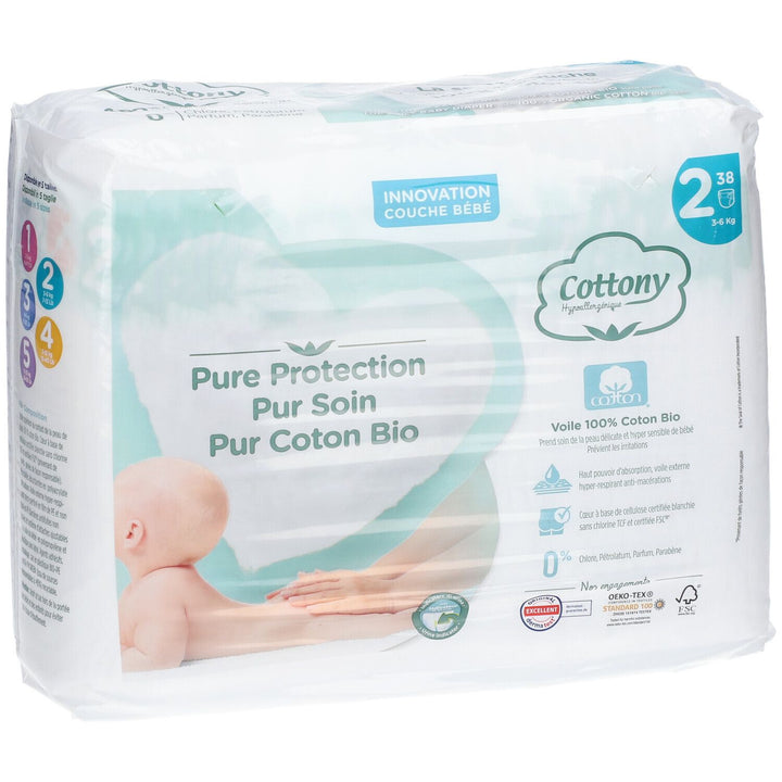 Cottony Organic Cotton Nappies Size 2 3-6kg x38