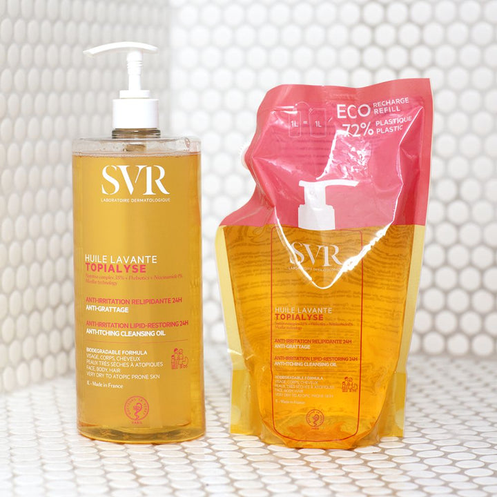 Svr Topialyse Éco-recharge Huile lavante apaisante Hydratation 24h Protection anti-dessèchement 1L