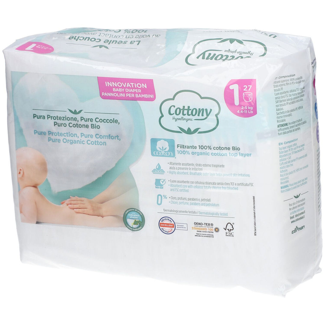 Cottony Organic Cotton Diapers Size 1 2-5kg x27