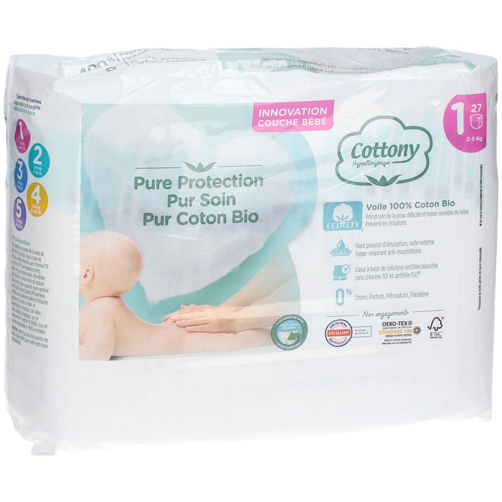 Cottony Organic Cotton Diapers Size 1 2-5kg x27