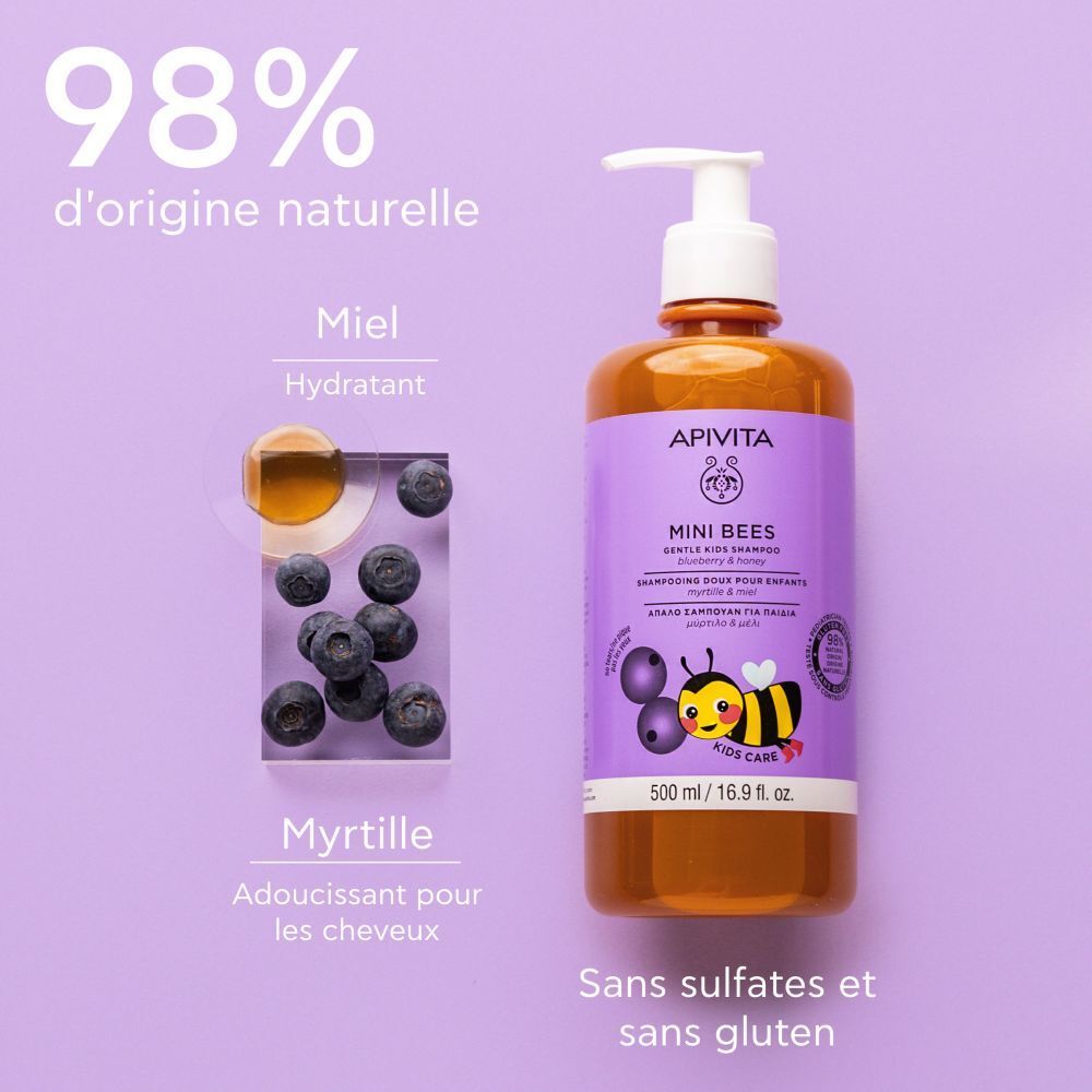 Apivita Mini Bees Gentle Shampoo For Children Blueberry & Honey 500ml (16.90fl oz)