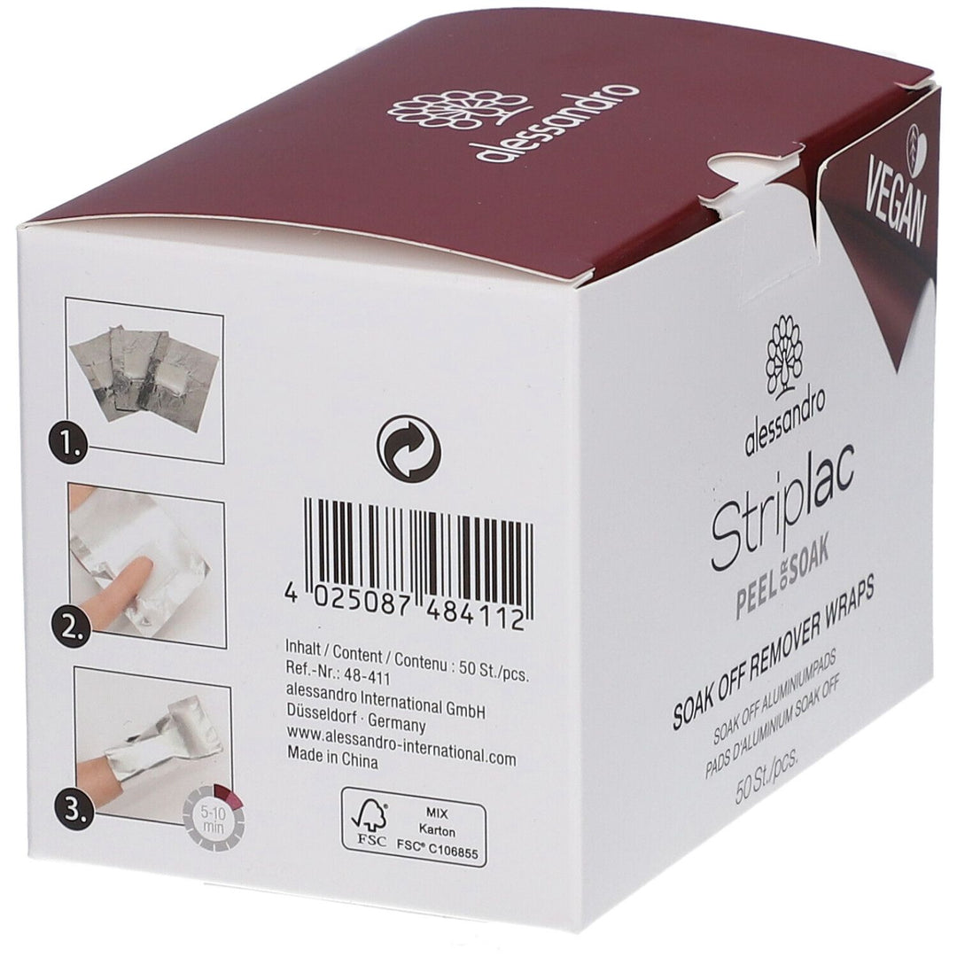 Alessandro Striplac Peel or Soak Wraps for Removing Striplac Soak-Off Varnish x50