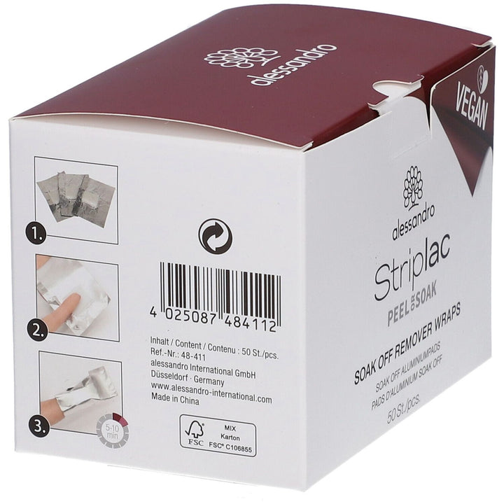 Alessandro Striplac Peel or Soak Wraps for Removing Striplac Soak-Off Varnish x50
