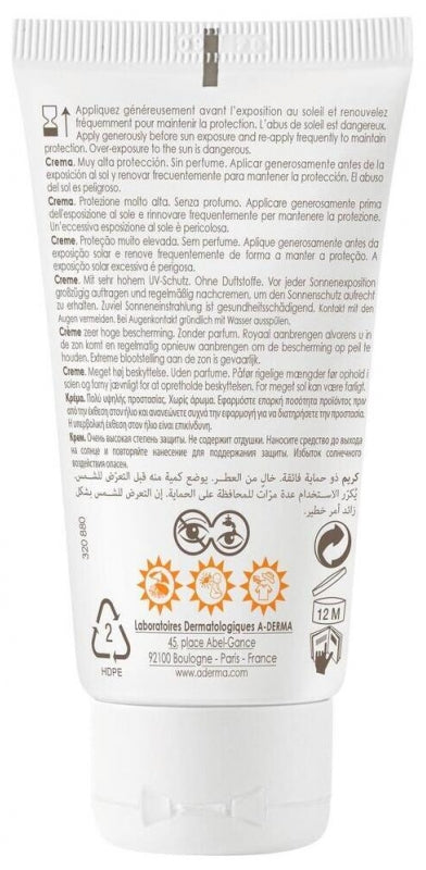 A-Derma Protect Crème Très Haute Protection SPF50+ Sans Parfum 40ml