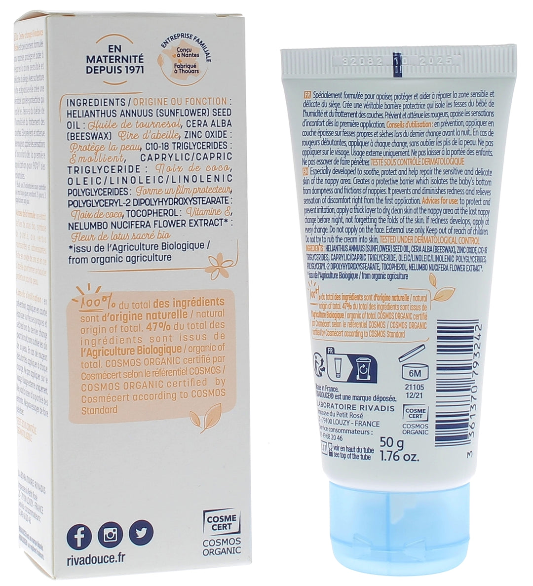 Rivadouce Baby Crema ecológica para el cambio de pañal 50g