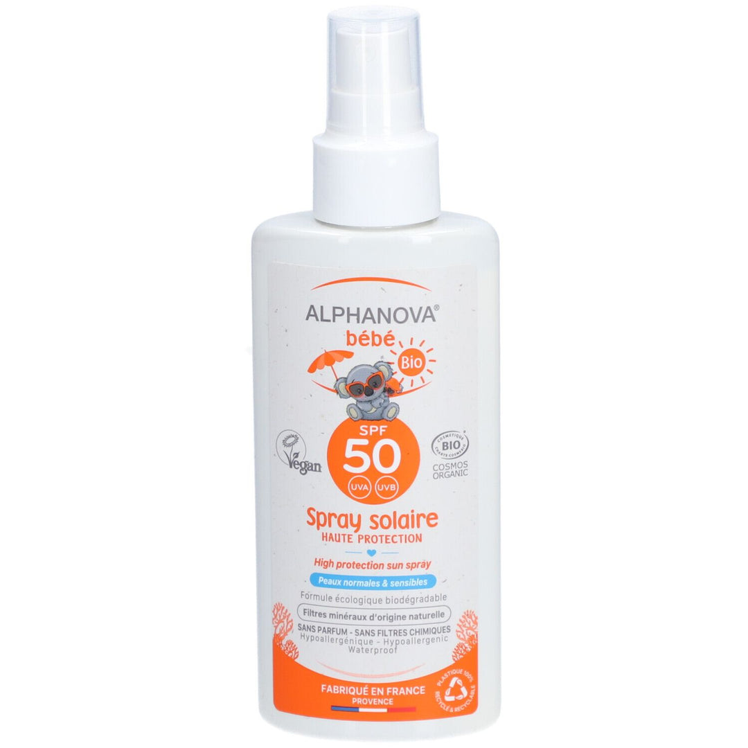 Alphanova Bébé Spray solar ecológico hipoalergénico SPF 50 125g
