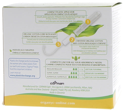 Organyc قطن 100% Bioes سدادات قطنية عادية مع أداة إدخال x16