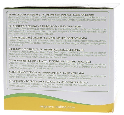 Organyc قطن 100% Bioes سدادات قطنية عادية مع أداة إدخال x16