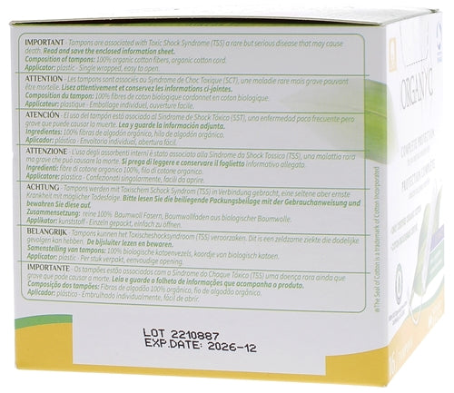 Organyc قطن 100% Bioes سدادات قطنية عادية مع أداة إدخال x16