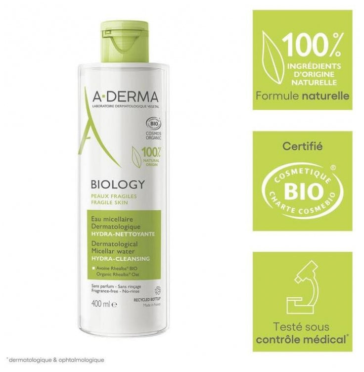 A-Derma Biology Agua micelar dermatológica limpiadora ecológica 400ml