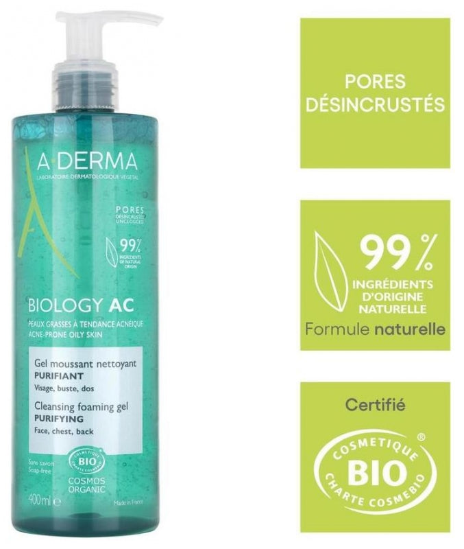 A-Derma Phys-AC جل رغوي منقٍ للبشرة المعرضة لحب الشباب 400ml