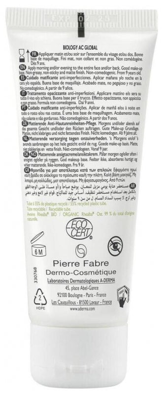 A-Derma Biology AC Global عناية مطفئة للمعان ومضادة للشوائب 40ml